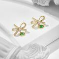 wholesale S925 Gold-Plated Silver Korean Japanese Style Bow Stud Earrings with Green Chrysoprase for Summer, Fresh and Versatile Fashion-0-3