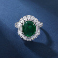 wholesale 925 Sterling Silver Gold-Plated Exquisitely Crafted Oval Luxury Solitaire Emerald Ring Necklace for Cross-Border Hot Sales in Europe and America-0-5