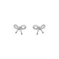 wholesale S925 Sterling Silver Minimalist Diamond-Studded Bow Earrings for Women, Small Batch Design Sweet and Elegant Ear Jewelry Birthday Gift-0-4
