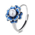 wholesale S925 Silver Vintage Style Resin Enamel Pearl Flower Elegant and Versatile Open Ring Earrings-0-4