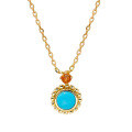 wholesale 14K Gold Plated S925 Silver Geometric Circular Turquoise Necklace, Minimalist Niche Retro Style-0-4