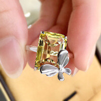 wholesale S925 Silver Butterfly Ring with Aquamarine and Zircon, New Design, European and American Fashion Ring for Women-Yellow No. 6
