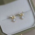 wholesale 925 Sterling Silver Sweet and Lovely Bow-shaped Stud Earrings with Inlaid Diamonds, Unique and Stylish Women's Jewelry M05126-0-0
