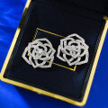 wholesale S925 silver jewelry rose flower small elegant camellia earrings full diamond luxury ear accessories for ladies with dropshipping-0-3