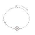 wholesale S925 Sterling Silver Light Luxury High-End Pearl Shell Mother-of-Pearl Agate Four-Leaf Clover Zircon Design Elegant Bracelet for Women-0-12