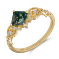 wholesale Metal: S925 Silver Plated with 14K Gold Dunli Jewelry New Square Moss Agate Ring, Fashion Retro Ring-0-5