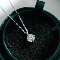 Sterling Silver 1-Carat Moissanite Pendant Necklace, Classic Four-Prong Setting-1-carat simulated diamond (with cross chain)  925 silver