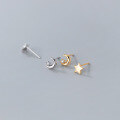 wholesale S925 Sterling Silver Single Diamond Star and Moon Asymmetric Earrings G8343-0-3