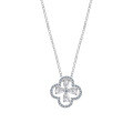 S925 Silver Fashion Pendant Necklace with Zirconia Four-Leaf Clover-0-3