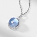 wholesale S925 Sterling Silver Gold-Plated Sky Blue Topaz Pendant Necklace, Minimalist Design Light Luxury for Holiday Gifts-0-1
