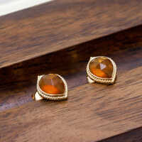 wholesale [925 Sterling Silver] Dunli Jewelry A Piece of Time Synthetic Amber Earrings for Women, Small and Exquisite Luxury Vintage New Collection-Synthetic Amber Stud Earrings 925 Silver