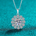 S925 Sterling Silver Moissanite Sunflower Pendant Necklace-0-4