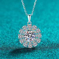 S925 Sterling Silver Moissanite Sunflower Pendant Necklace-8mm zircon  925 silver