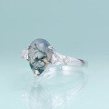 wholesale S925 Sterling Silver Unique Natural Moss Agate Ring, 3-Carat Pear Drop Shape with Green Moss Inclusions-0-1