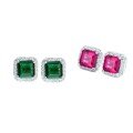 wholesale S925 Sterling Silver Earrings Women Emerald Pagoda Cut Asscher Cut Red Corundum Ear Studs Zircon Jewelry High Carbon Diamond Style-0-4