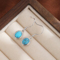 wholesale S925 Sterling Silver Geometric Oval Turquoise Earrings Bohemian Retro Minimalist Versatile Earrings-0-2