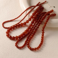 wholesale S925 Sterling Silver Circular Red Agate Necklace Chinese Style Literary Retro Ins Wind Neck Accessory Y01327-s925 silver necklace 4MM