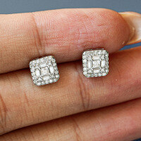 S925 Sterling Silver Moissanite Square Rhombus Earrings for Men and Women-Set with moissanite - Gold  925 Silver