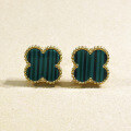 wholesale S925 Sterling Silver Malachite Four-Leaf Clover Earrings, Luxe Vintage Elegance Design Lucky Clover Earrings-0-1