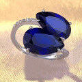 wholesale S925 silver new drop-shaped natural vintage blue sapphire 6*8mm adjustable open ring-0-1