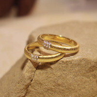 wholesale S925 sterling silver new trendy triple-row diamond narrow brushed ring, unisex vintage-style versatile design-R1182 Gold Brushed Ring  Size 6