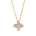 S925 Sterling Silver Moissanite Four-Leaf Flower Teardrop Pendant Necklace-0-3