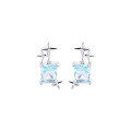 wholesale Metal Material: 925 Silver Star Sugar Cube Earrings with Sea Blue Gemstone and Inlaid Diamonds, Ins Style Light Luxury Small Square Diamond Earrings, Drop Shipping Available-0-0