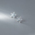 wholesale S925 Sterling Silver Women's Earrings Micro-Inlaid Five-Petal Flower Blue Diamond Hollow Floral Design Simple and Versatile Ear Accessories G8025-0-2