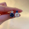 wholesale S925 Sterling Silver New Fashion OL Square Blue and White Zircon Earrings for Women, Cross-Border Best-Seller-0-3
