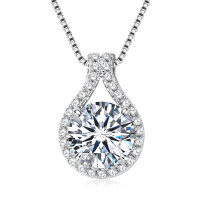 Sterling Silver Fashion Luxury Moissanite Necklace Cross-Border Wholesale-Flower Bud Necklace [White Gold] 9mm  925 Silver