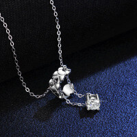 925 Sterling Silver Pendant with 0.5ct Moissanite Necklace, Classic Moon Design-30% Zircon Chain  925 Silver