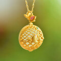 wholesale Gold-plated 925 Silver Ornate Openwork Lotus Pendant with Hetian Jade Inlay, Ethnic Style-0-1
