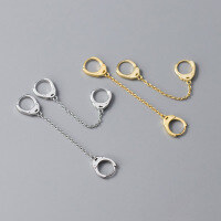 wholesale S925 silver double ear piercing chain ear clasp Korean style fashionable personalized lock clasp ear thread women's earrings M01732-S925 silver single silver 925 silver