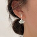wholesale S925 Sterling Silver Korean Version Minimalist Ginkgo Leaf Ear Studs Women Small Pearl Earrings Trendy-0-0