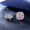 wholesale Sterling Silver 925 Mounted 2ct Pink High Carbon Diamond Stud Earrings with 7*7 Ice Flower Cut Simple Design-0-1