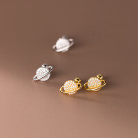 wholesale S925 Sterling Silver Shining Universe Star Earrings Small Fresh Women Full Diamond Planet Thread Ear Accessories M00925-S925 silver pair gold 925 silver