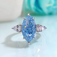 wholesale S925 Silver New ZHUO ZHI FAN Jewelry 8*16 Aquamarine Ring High-Carbon Diamond Marquise Shaped Hoop-R361 Aquamarine Ring Size 5