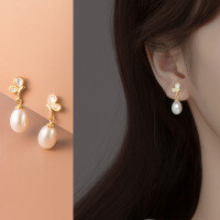 wholesale S925 Sterling Silver Waterdrop Pearl Earrings Women's Korean Style Light Luxury Elegant Internet Celebrity Butterfly Short Design M01175-S925 silver pair gold model 925 silver