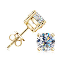 925 Sterling Silver Square Double Prong Single Stone D Color Moissanite Earrings-Four-prong stud earrings [K gold] 1 carat  925 silver