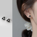 wholesale S925 silver geometric rectangular earrings for women, Korean-style minimalist black triangle earrings G7024-0-0