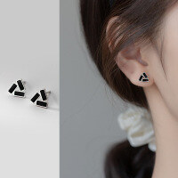 wholesale S925 silver geometric rectangular earrings for women, Korean-style minimalist black triangle earrings G7024-S925 silver pair 925 silver
