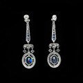 wholesale 925 Silver Gold-Plated Earrings with High-Carbon Diamond and Oval-Cut Royal Blue Synthetic Sapphire Antique Exquisite Women's Earrings-0-2
