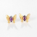 wholesale 925 Sterling Silver Designer Natural Gemstone Butterfly Earrings with Genuine Amethyst Inlay-0-1