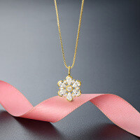 wholesale 925 Sterling Silver Floral Micro-Inlaid Zirconia Pendant Necklace for Women, Ins Fashion Versatile Cross-Border Amazon Flower Collarbone Chain-Gold Single Pendant - Without Chain  925 Silver