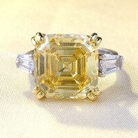wholesale S925 Silver Zhuo Zhifan New Square Pagoda 12*12mm Asscher Cut High-Carbon Diamond Yellow Diamond Ring European and American Style-R700 Yellow Diamond No. 8