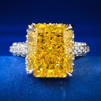 wholesale Metal material S925 silver European and American new imported high-carbon diamond 10*12 ring for women cross-border AliExpress bestseller-R738 Yellow Diamond No. 7