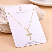 S925 Silver Minimalist Cross Pendant Necklace Wholesale Women's Trendy-s925 sterling silver + 14K gold YD1-0156QJ 925 silver