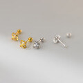 wholesale S925 Sterling Silver Exquisite Minimalist Design Single Diamond Cross Twist Thread Stud Earrings M06019-0-2