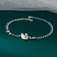 wholesale S925 silver fresh sweet ins-style niche design exquisite and simple diamond-inlaid swan bracelet S7699-S925 Silver Bracelet>925 Silver