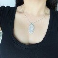 wholesale S925 Sterling Silver New Chinese Style Hit Natural High Ice White Agate Malaya Material Leaf Pendant Necklace Collarbone Chain for Women-0-3